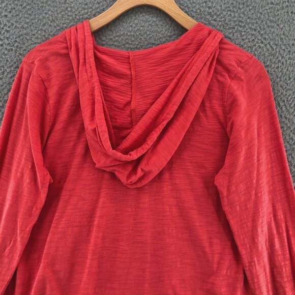 J Jill Hoodie Womens Extra Small Orange Roll Tab Sleeves Knit V Neck Pocket Tee* - Picture 4 of 11